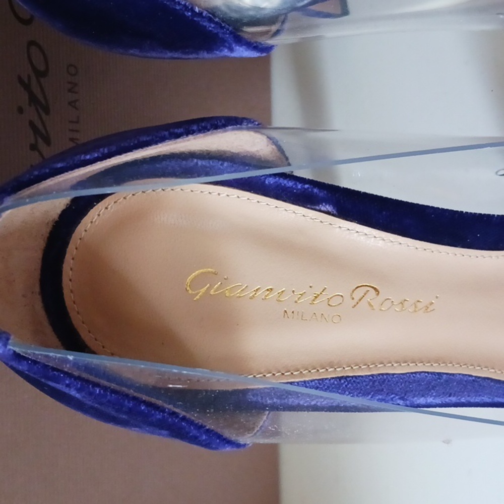 NWT Gianvito Rossi Velluto Violet Plexi Pump Size 37.5 - Picture 3 of 15